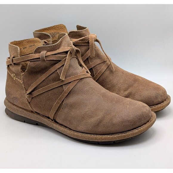 Born Tarkiln Booties Women's 8 EU 39 Brown Side Zip Tie Lace Boots Suede Leather - Picture 1 of 6